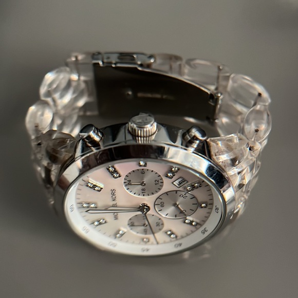 MICHAEL KORS MK-5235 Chronograph Quartz White Mother of Pearl Dial Lucite Watch - Picture 9 of 16